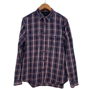 Theory Aumont Kentin Casual Button Down Shirt Paid Preppy Blue Red Large